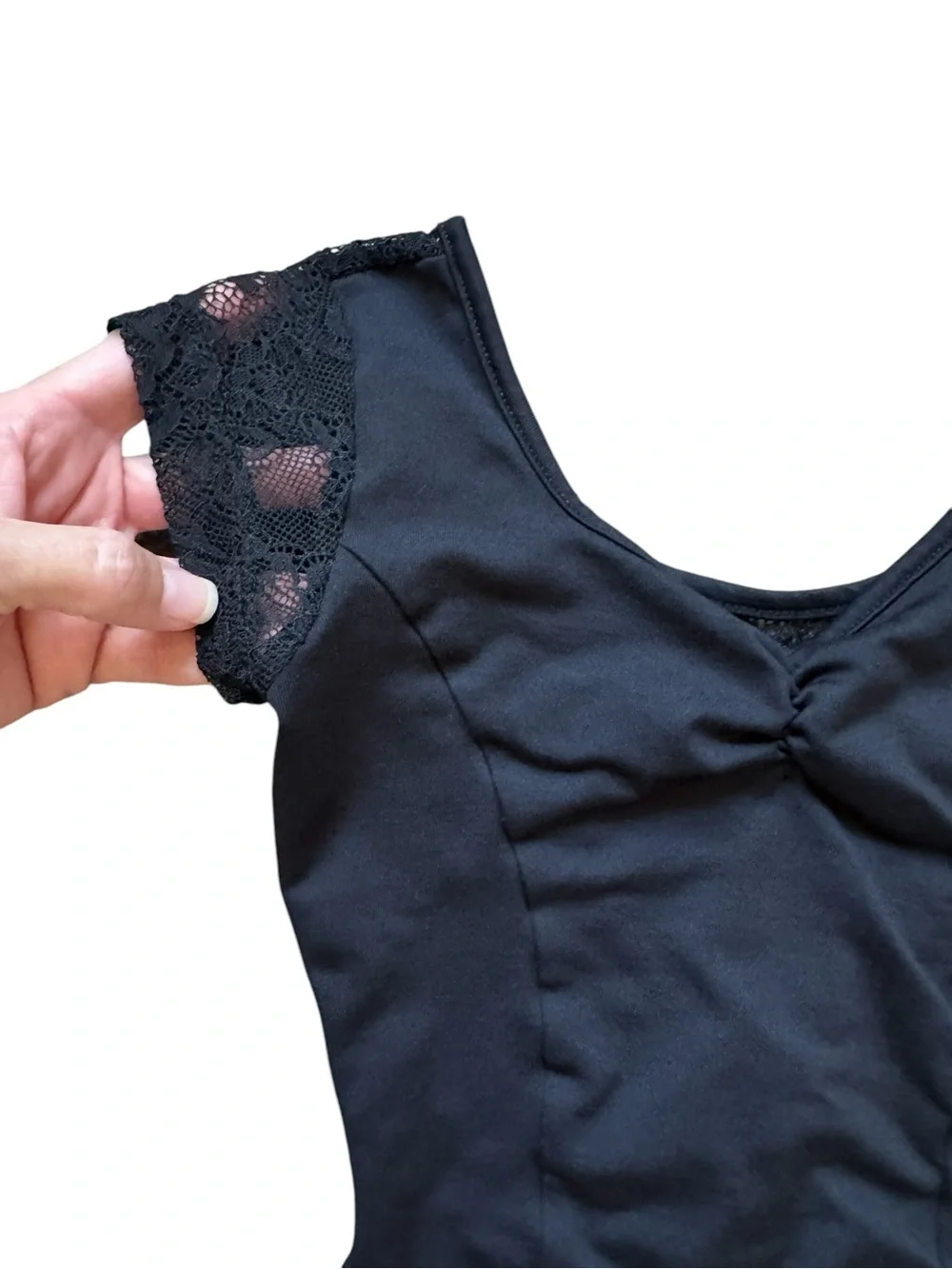 So Danca CHILD FLORAL LACE CAP SLEEVE LEOTARD, Black, M (8-10)